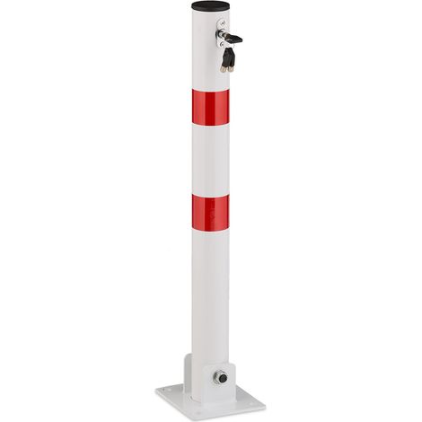 2 x collapsible barrier posts, steel, parking barrier, H: 65 cm, lockable, round post, red/white