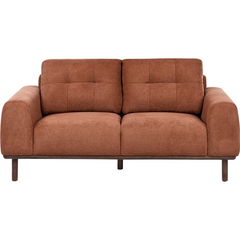Sofá de 2 plazas de tela sala de estar de estilo moderno patas de madera oscura marrón dorado Laurila (1/5)