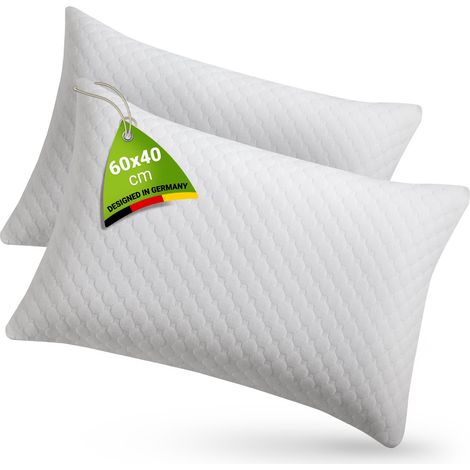 Juskys Kissen 40x60 cm für Bett - 2er Set Kopfkissen mit Memory-Foam Füllung - Kissenfüllung atmungsaktiv - Bezug waschbar - Bettkissen Weiß (1/5)