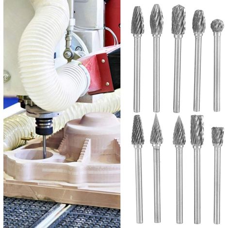 Jeu de limes rotatives en carbure de tungstène de 3 mm, tête de meulage en carbure de tungstène, fraise à sculpter le bois, tête de meulage électrique à double cannelure (1/5)