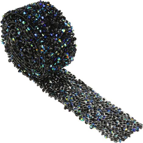 Store vénitien à maille diamantée avec ruban de strass en cristal étincelant, décoration de mariage (bleu et noir) (1/5)