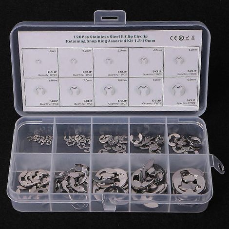 Jeu de 120 circlips de type E de 1,5 mm à 10 mm, en acier inoxydable (1/5)