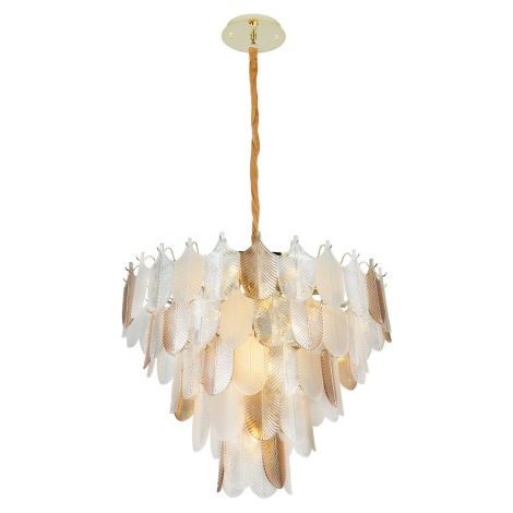 Lustre rond plumes de verre Ø80 15xE14 Maxlight Arwena