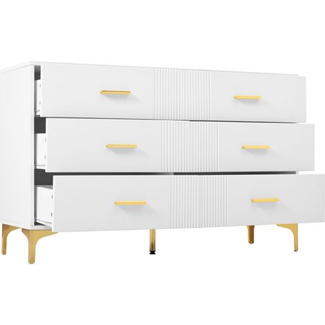 Commode blanche avec 6 tiroirs pour salon et chambre, 120 x 40 x 76 cm (1/5)