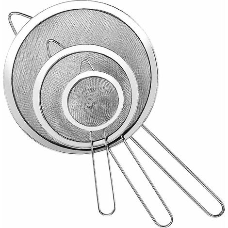 royaluxe - Passoire,3 Tailles Tamis à Mailles Fines en Acier Inoxydable,Diamètre 7/12/18cm,Passoire Mailles avecpoignée,pour Huile de Filtre pour Aliments Frits (argent) (1/5)