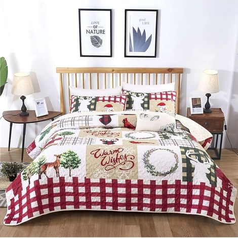 Bardusch-Couvre-lit Noël 240x220 cm, motif cerf sapin, microfibre légère, ensemble 3 pièces (1/5)