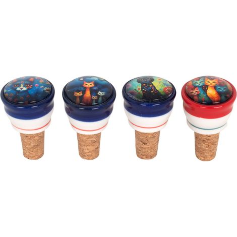 Tappo per vino a forma di gatto, originale e divertente, ideale come regalo, accessorio da cucina, in ceramica, multicolore