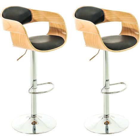 Conjunto de 2 taburetes de bar de diseño escandinavo en PVC negro y estructura de madera clara 100004246 (1/5)