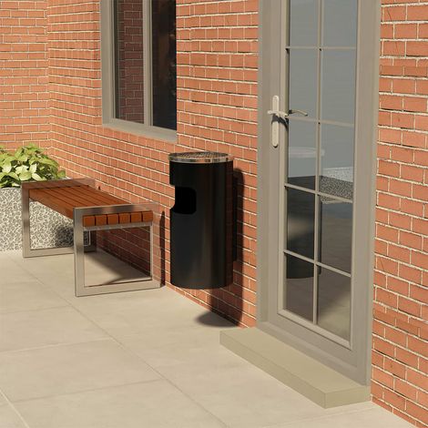 Wand-Aschenbecher-Mülltonne Stahl 26 L Schwarz