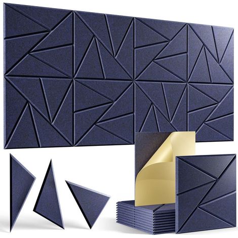 Lot de 12 Panneaux Muraux Insonorisants Auto-Adhésifs – Fibre Polyester 30x30x0,9 cm, Bleu Foncé (1/5)