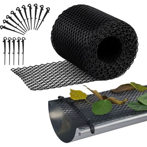Protection contre les feuilles pour gouttières, 6 m de long, 15 cm de large, avec 15 clips, en plastique, noir (1/5)