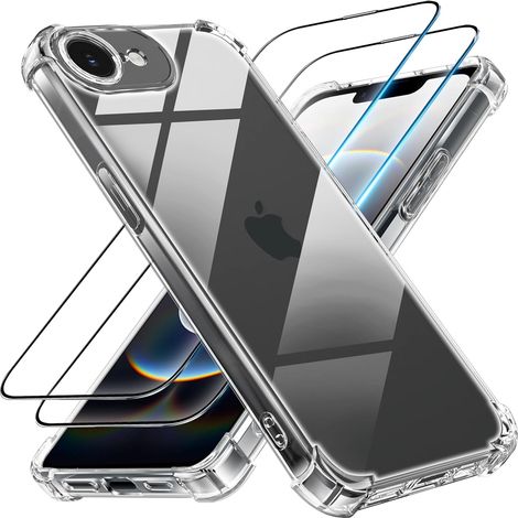 3 en 1 Coque et Verre Trempé pour iPhone 17e, iphone 16e, [Coussin d'air Intégré] Anti-Jaunissement Souple TPU Bumper Coque Protection pour iPhone 17e/16e, Transparente (1/5)