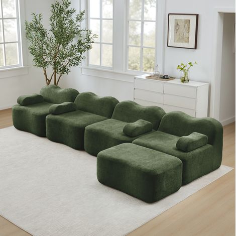 sofá modular esquinero 4 plazas de terciopelo verde OKMYHOME (1/5)