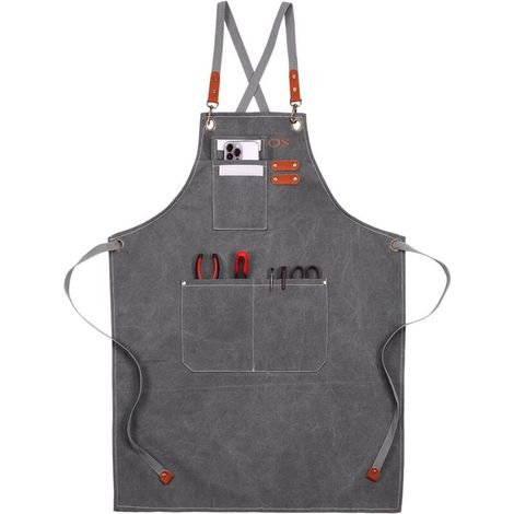 Tablier de travail en toile, Tablier de travail multifonction avec 3 Poches À Outils,Tablier à outils avec croiser en arrière (1/5)
