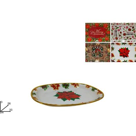1 Pezzo Vassoio Ovale Natale Natalizio 33 x 26 cm 4 Decori