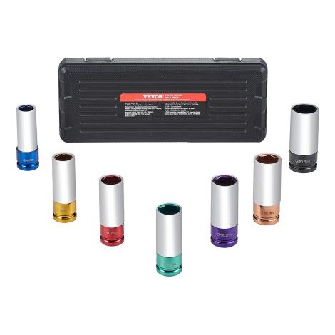 Juego de Dados de Impacto para Tuercas de Rueda Kit de Dados Profundos Métricos de 6 Puntas con Impulsión de 12,7 mm, 7 Tamaños de Tuercas 17/19/21/22/23/24/27 mm con Estuche de Almacenamiento (1/5)
