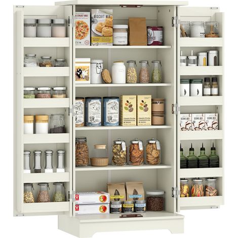 HOMCOM Mobile Dispensa Rustico, Credenza Cucina con 12 Portaspezie Crema (1/5)
