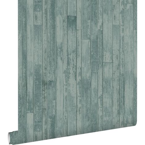 papier peint imitation bois vert grisé - ESTAhome (1/4)