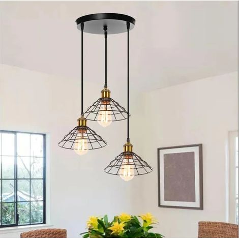 3lampes Lustres Suspensions Luminaire Industrielle E27 Lampe Plafonnier Vuntage en Métal Design Chapeau pour Salon Chambre (1/5)