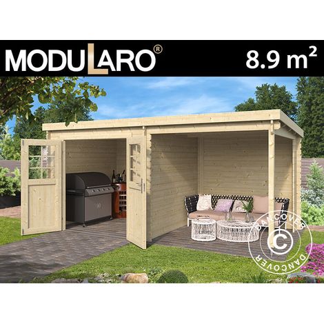 Cobertizo de madera Lahti con alero 4,24x2,2x2m, 28mm, 8,9m², Natural - Dancover