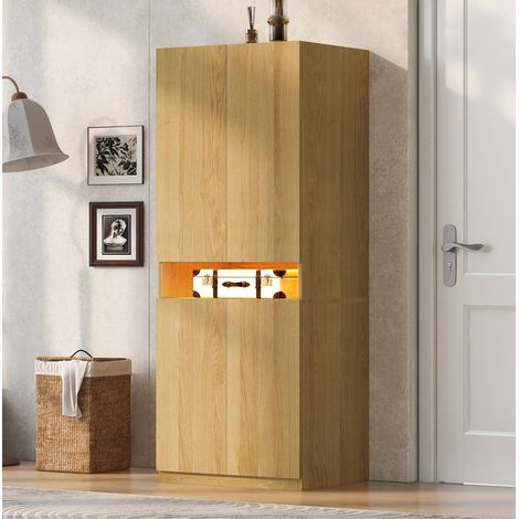 Armoire 4 portes avec niche LED 70x55x180 cm, penderie et rangement, structure stable, MDF naturel (1/5)