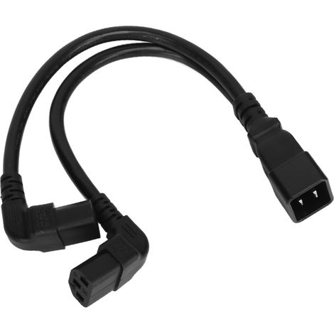 Câble répartiteur en Y double coudé IEC320 C20 vers double C13 (1 entrée, 2 sorties) pour lampe de bureau ou imprimante (32 cm). (1/4)