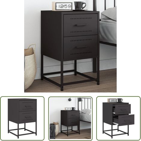 The Living Store Table de chevet noir 36x39x60,5 cm acier - Table De Chevet - Table Industrielle - Meuble De Chambre - Armoire De Chevet - Rangement Nuit (1/5)
