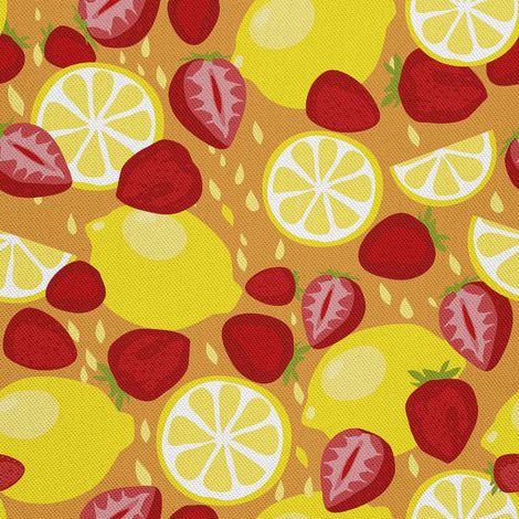 Tela decorativa para exteriores tipo oxford con estampado de limones y fresas. (1/5)