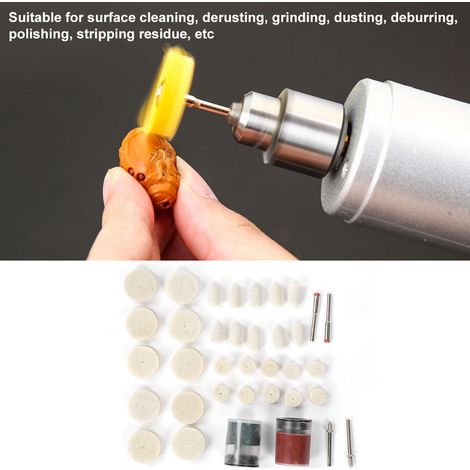 Lot de 36 pièces accessoires polissage laine: meules, disques, tampons, feutres, ponçage, meulage, lustrage, pour métal et non-métal (1/5)