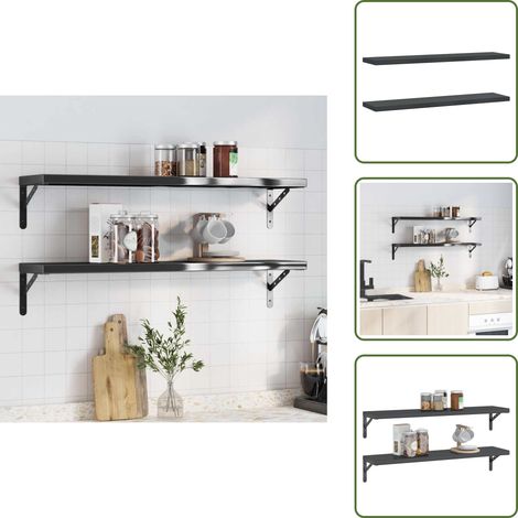 Wandregale 2 Stk. 100x23,5x3 cm Schwarz Edelstahl - Wandregal - Schreibtischorganisation - Dekorationsideen - Küchenaccessoires - Badezimmerorganisator (1/5)