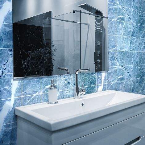 Sticker Mural Carrelage adhésif Cuisine Salle de Bain - 24 STICKERS CARREAUX DE CIMENT MARBRE DE CHYPRE - 24stickers20x20cm (1/5)