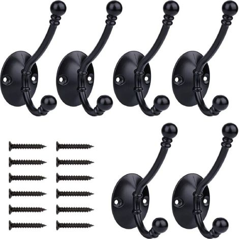 pezzi ganci appendiabiti, ganci appendiabiti retrò ganci appendiabiti da parete ganci per porte in metallo per bagno cucina camera da letto ingresso, nero (1/4)