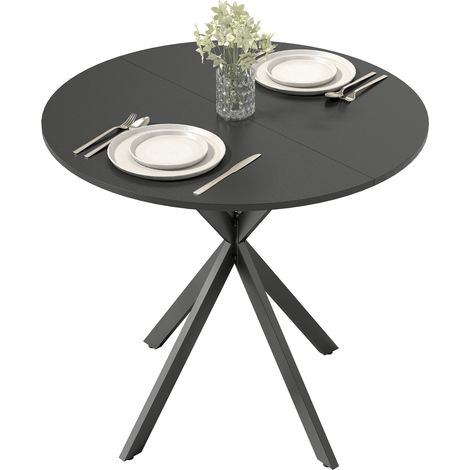 Table de cuisine ronde, 80 cm, plateau compact, panneaux de particules, métal, noire (1/5)
