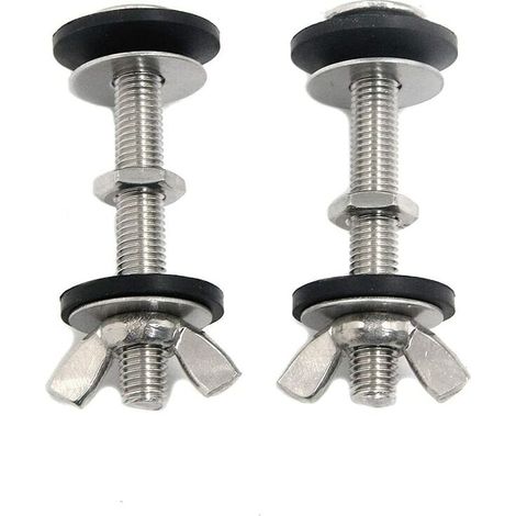 Toilet Bolt, Toilet to Bowl Bolt Kit with Rubber Washer and Wing Nut Stainless Steel Toilet Seat Bolt, Toilet Tank Retention Fixing Kit 2 3/4" x 5/16" (M70 x 8) 2 pieces