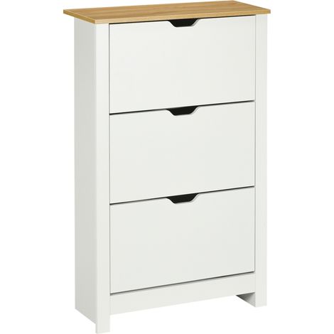 Scarpiera a ribalta 3 scomparti per 18 paia, bianco e naturale, 72 x 26 x 112 cm, HOMVRA (1/5)