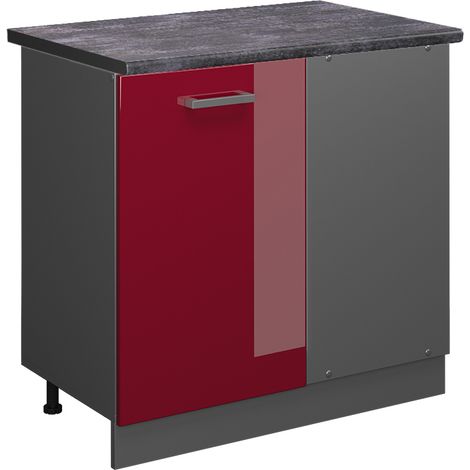 Mobile ad angolo cucina R-Line, Rosso bordeaux lucido, 86 cm , PL Antracite, Vicco