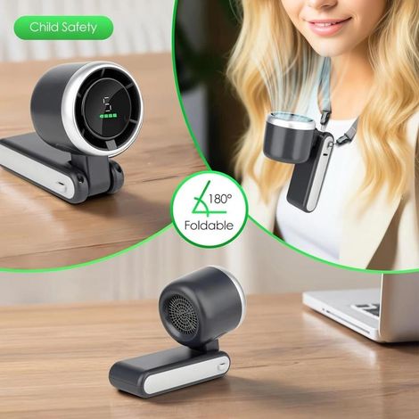 Ventilateur portable pliable et portable - Rechargeable par USB, ultra-silencieux, 5 vitesses réglables, batterie 1800 mAh (3 h d'autonomie) pour le bureau, la chambre, la résidence étudiante et les v (1/5)