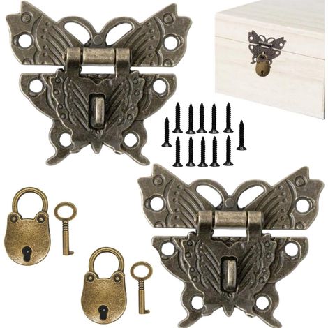 Mini Cadenas,2 pièces Loquet Verrous Vintage Papillon Cadenas et Loquets,Serrure Fermoir Vintage Moraillon Loquet,pour Décoratifs Cabinet Armoire Boîte à Bijoux Boîte Cadeau Valise (1/5)