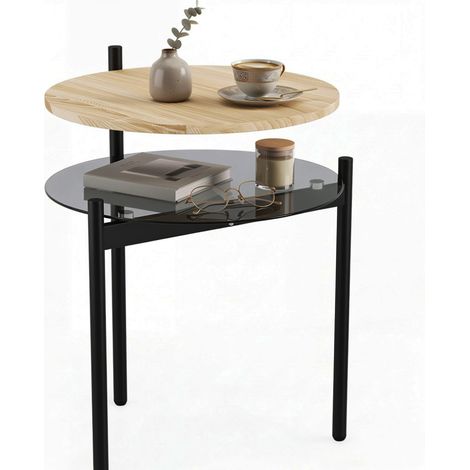 Table D'appoint Ronde Verre Chêne 41,8 x 39,8 x 53,5 cm Salon (1/5)