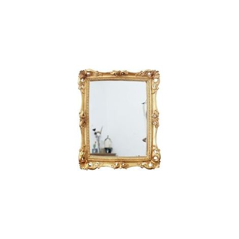 Miroir décoratif vintage carré 24 x 28 cm – Miroir mural en or antique – Fixation murale incluse – Support de table intégré (1/5)