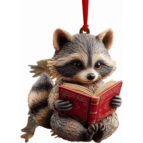 Ornement De Noël Renard Lisant - Raton Laveur Avec Livre - Décoration Arbre Festif - Lot De 1 (1/3)