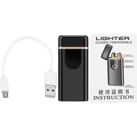 Allume-cigare électrique rechargeable USB à détection d'empreinte digitale, double arc anti-vent, noir (1/5)