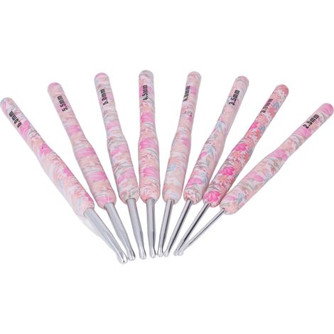 Set di 8 uncinetti in alluminio stampato, ferri da maglia ergonomici e colorati per magliaie, lavori artigianali, cucito fai da te, motivo Smash Flower (1/5)