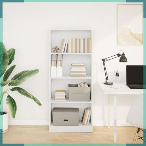 Bibliothèque - 857812 - Blanc - 60 x 24 x 143 cm - Bois d'ingénierie (1/5)