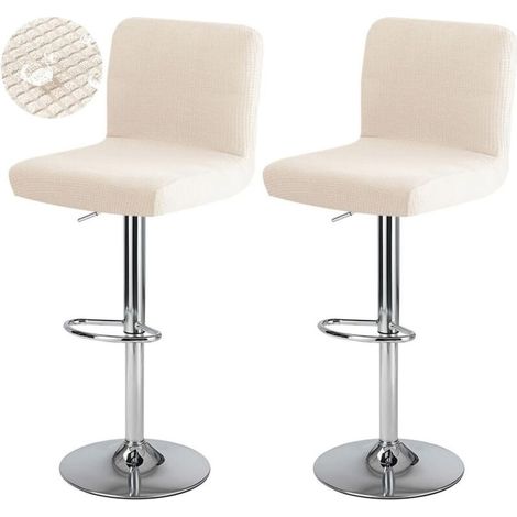 Housse de Tabouret de Bar avec Dossier Imperméable Couverture de Chaise Haute de Bar Extensible Housse de Chaise de Salle à Manger Pivotante Lavable 2 Pièces Beige (1/5)