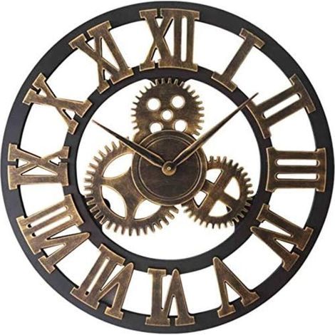 Leise Wanduhr im Vintage-Stil, römische Ziffern, nicht tickende Metall-Wanduhr, Heimdekoration für Wohnzimmer, Küche, Café, Hotel, Büro, 40 cm (1/5)