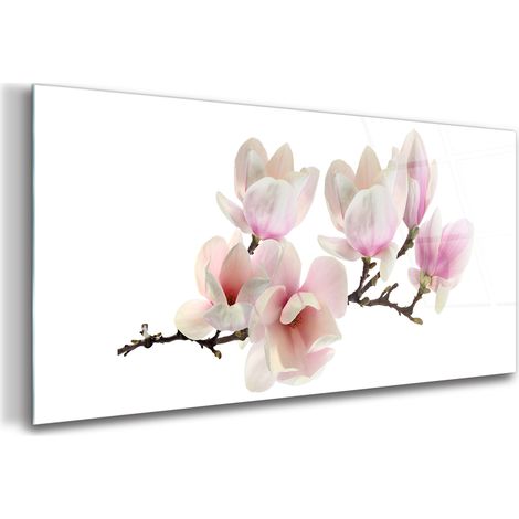 Tableau sur verre – 100 x 50 cm - Tableau mural décoratif - Verre Décorative - Fleur de Magnolia (1/5)