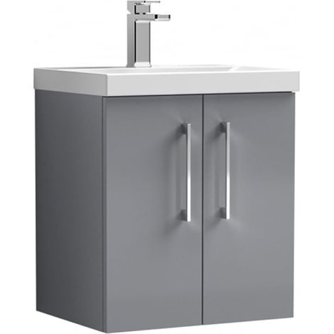 Nuie Arno Wall Hung 2-Door Vanity Unit with Basin-1 500mm Wide - Satin Grey (1/5)