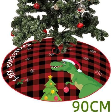 Christmas Tree Skirt - Dinosaur - Red - 90cm - Chiffon and Plush - Reusable Decoration