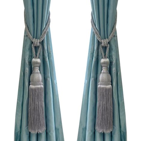 1 Pair Braided Rope Tassel Curtain Tiebacks with Decorative Buckle (Grey)